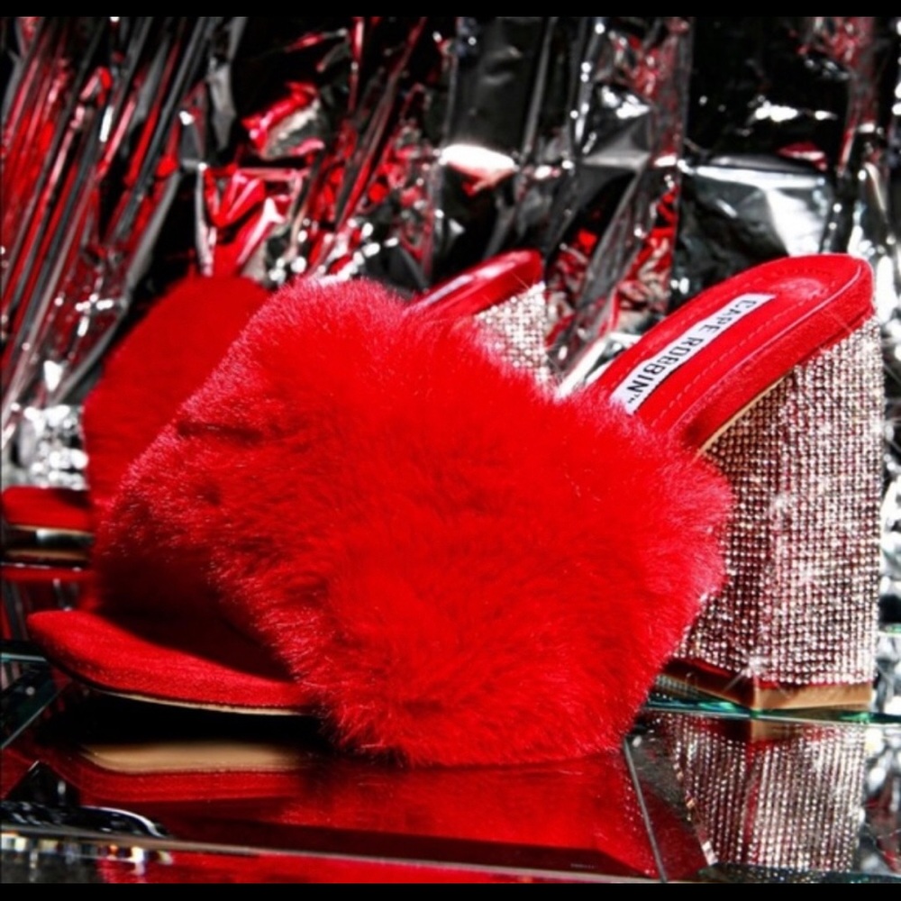 Furry Rhinestone Mules / Sandals